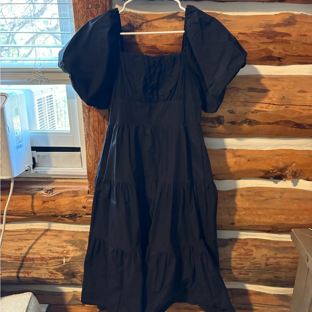 Baltic Born Black Puff Sleeve Midi Dress
